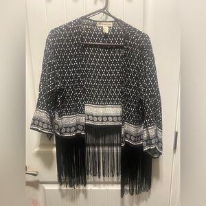H&M Coachella Black and White Patterned Cardigan with Fringe Large